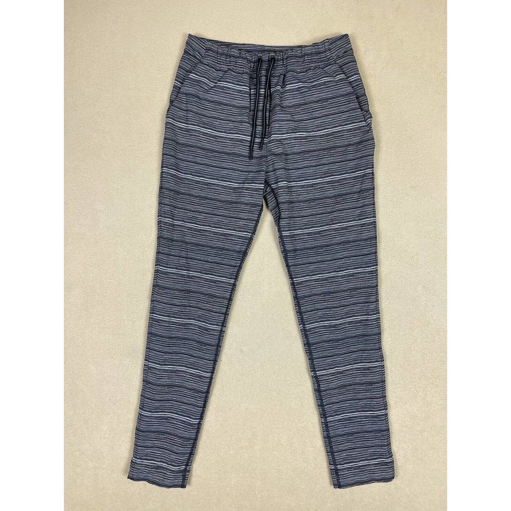 Lululemon Jet Crop Womens 6 Gray Striped Jogger Pants Elastic Waist Pocket Logo